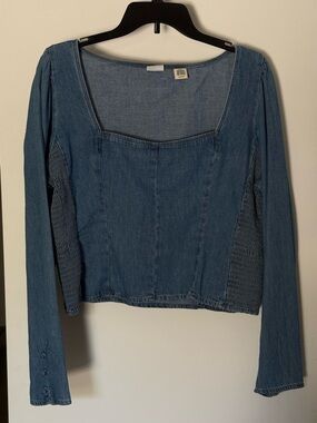 Levi's Blue Denim Square-Neck Long Sleeve Top